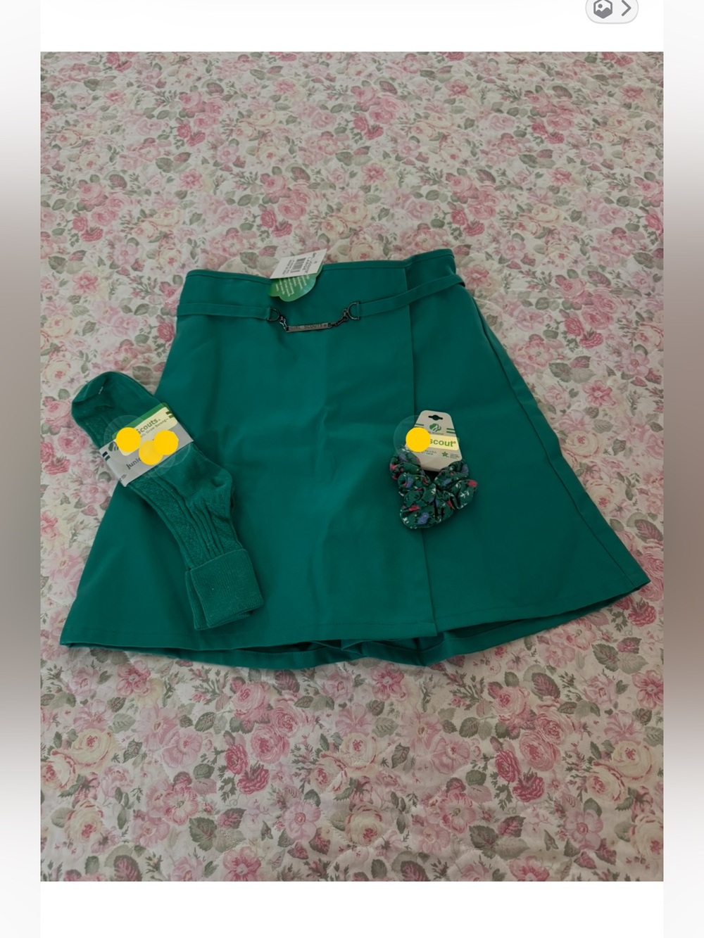 ☘️Vintage Girl Scouts Green Uniform Skort Skirt/Shorts, Socks, Hair Ponytail NEW